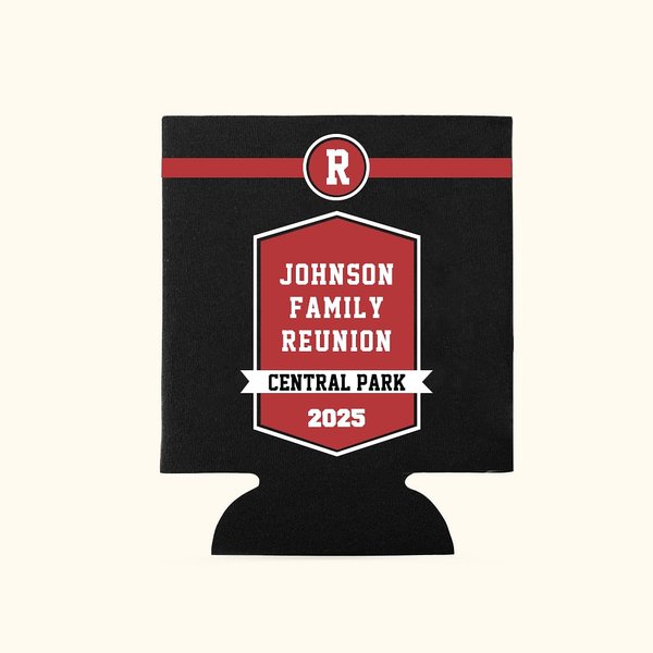Personalised Multicolour Family Reunion Beer Can Cooler Sleeve with Initial Text Location and Year Set of 12 Vacation Party Gift for Family