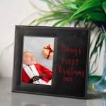 Cadre photo bébé en cuir personnalisé avec nom et année Cadeau de Noël pour la famille