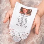 Personalized Memorial Wedding Lace 100% Cotton Handkerchief with Deceased Relative Photo Name and Date Wedding Memorial Gift for Bride Groom