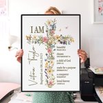 Personalised Floral Cross Bible Verse Canvas Painting with Name First Communion Party Wall Decor Christening Baptism Gift for Kids