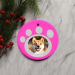 Photo d'animal de compagnie personnalisée Ornement rond en céramique avec motif de pattes Décoration de l'arbre de Noël Cadeau pour les amoureux des animaux de compagnie