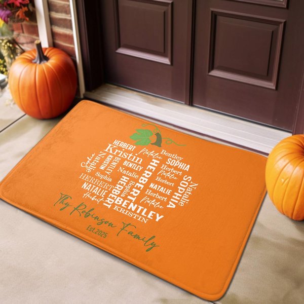 Personalised Pumpkin Word Cloud Doormat with Text Birthday Fall Gift for Friend Family