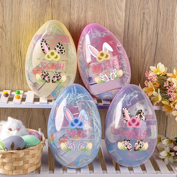 Personalised Cute Bunny Leopard Print Fillable Jumbo Easter Egg with Name Party Favor Egg Hunting Easter Hamper Gift for Boys Girls