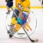 Ornement de Noël en acrylique avec nom et silhouette de hockey sur glace personnalisé Cadeau d'anniversaire pour les joueurs de hockey sur glace