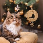 Ornement en Bois Personnalisé avec Nom Texte et Silhouette de Chat Décoration Maison Bureau Cadeau Noël pour Amoureux de Chats et Amis