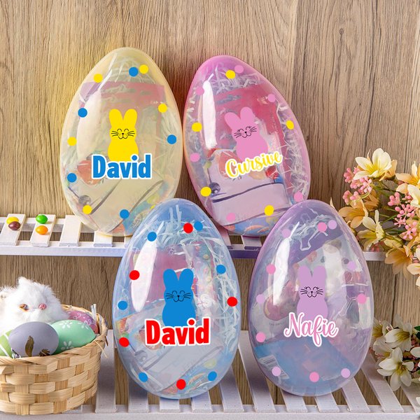 Spersonalizowane jajko wielkanocne Cute Bunny Dot Design Fillable Jumbo Easter Egg z imieniem i nazwiskiem Wypełniacz kosza wielkanocnego Prezent na przyjęcie wielkanocne dla dzieci