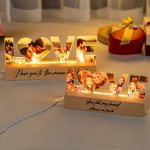 Personalized Couple 3-7 Photos LED Night Light with Text and Wooden Base Home Decor Anniversary Valentine's Day Gift for Couples