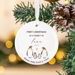 Personlig söt pingvinfamilj keramisk prydnad med namn och år Semesterdekor Första julklappen för pojkar flickor nya föräldrar 1
