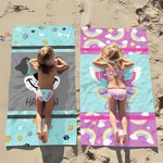 Serviette de Plage Personnalisée avec Nom et Motif d'Animal Séchage Rapide Cadeau Anniversaire Vacances pour Garçons Filles