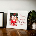 Cadre photo bébé en cuir personnalisé avec nom et année Cadeau de Noël pour la famille