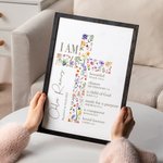 Personalized Floral Cross Bless Bible Verse Wooden Plaque Frame with Stand Name and Text Baptism First Communion Desk Decor Gift for Kids Girl