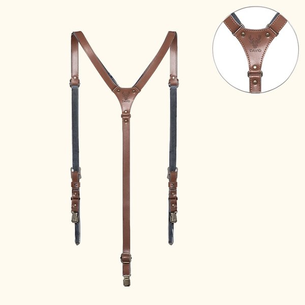 Tirantes de cuero de vaca personalizados para hombres con diseño en Y y nombre grabado regalo para Día del Padre accesorio para padrinos de boda