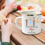 Personalised Cute Nutcracker Solider Ballet Girl 12oz Coloured Rim Enamel Cup with Name and Year Birthday Christmas Gift for Boys Girls