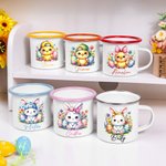 Personalisierte Floral Ostereier Hase Küken 12oz Emaille Becher mit Namen Ostern Party Geburtstag Geschenk für Jungen Mädchen
