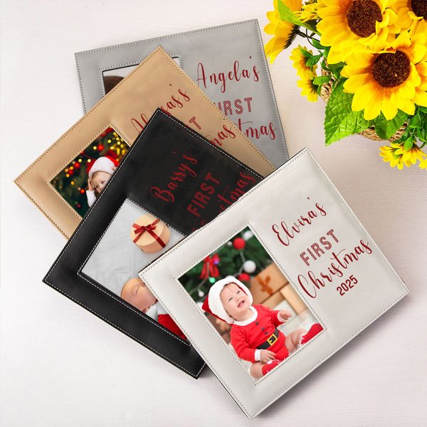Portarretrato de piel personalizado con el nombre y el año de la primera Navidad del bebé Bastón de caramelo Regalo de Navidad para la familia