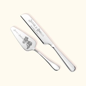 Personalised Skull Cake Knife and Server Set with Engraved Names and Date Wedding Bridal Shower Gift for Couple