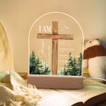 Veilleuse LED Croix verset biblique personnalisée avec socle en bois Baptême Première Communion Cadeau pour Bébé Fille Garçon