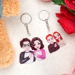 Personalized Cartoon Couple Heart Gesture Acrylic Keychain with Name Bag Charms Valentine's Day Anniversary Gift for Couples