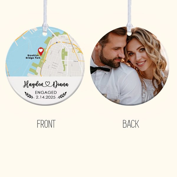 Personalized Map Ceramic Ornament with Photo Name Date Anniversary Christmas Gift for Couple