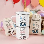 Personalisierte niedliche Osterhase 12oz Emaille Becher Snack Tasche mit Namen Ostern Party Geburtstag Geschenk für Kinder