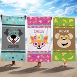 Serviette de Plage Personnalisée avec Nom et Motif d'Animal Séchage Rapide Cadeau Anniversaire Vacances pour Garçons Filles