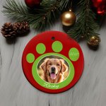 Photo d'animal de compagnie personnalisée Ornement rond en céramique avec motif de pattes Décoration de l'arbre de Noël Cadeau pour les amoureux des animaux de compagnie