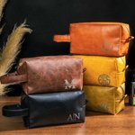 Neceser de cuero PU impermeable con asa personalizado con monograma regalo de aniversario para los esposos regalo para el Día del Padre para hombre