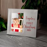Cadre photo bébé en cuir personnalisé avec nom et année Cadeau de Noël pour la famille