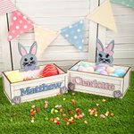 Personalized Cute Bunny Wood Basket with Name Easter Egg Hunt Birthday Holiday Party Favors Gift for Kids
