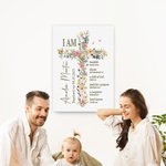 Personalised Floral Cross Bible Verse Canvas Painting with Name First Communion Party Wall Decor Christening Baptism Gift for Kids