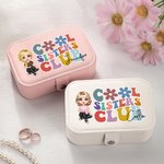 Personalised Cool Sisters Club Cartoon Character Two-layer PU Leather Jewellery Box with Name Portable Travel Essential Birthday Gift for Women Girls