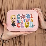 Personalised Cool Sisters Club Cartoon Character Two-layer PU Leather Jewellery Box with Name Portable Travel Essential Birthday Gift for Women Girls