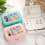 Personalised Cool Sisters Club Cartoon Character Two-layer PU Leather Jewellery Box with Name Portable Travel Essential Birthday Gift for Women Girls