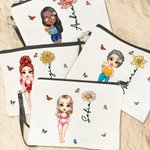 Borsa da trucco personalizzata con fiore di nascita e nome accessorio da spiaggia regalo per matrimonio compleanno e festa per lei