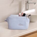Personalized Embroidered Name Waffle Cosmetic Toiletry Bag Large Capacity Daily Use Birthday Wedding Gift for Women