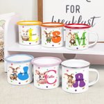 Henkilökohtainen akvarelli Bunny Floral Initial 12oz monivärinen Rim emali muki nimi syntymäpäivä pääsiäinen puolue suosikki lahja lapsille