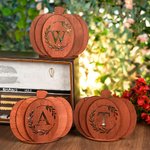 Personalized 3D Pumpkin Tea Light Holder with Initial and LED Candle Home Decor Halloween Birthday Gift for Friend Family