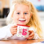 Henkilökohtainen akvarelli Bunny Floral Initial 12oz monivärinen Rim emali muki nimi syntymäpäivä pääsiäinen puolue suosikki lahja lapsille