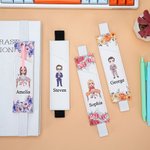 Personalizada Nacimiento Flor Caricatura Personaje Marcapáginas de cuero Banda con bolsillo para bolígrafo Oficina Lectura Accesorio Regalo de cumpleaños para los ratones de biblioteca Familia Amigos