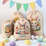 Personalisierte niedlichen Cartoon Kaninchen Küken Ostern Drawstring Geschenk Tasche mit Namen Geburtstag Ostern Party Geschenk für Kinder Familie