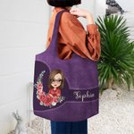 Personalizada Nacimiento Flor Corona Caricatura Personaje Bolsa Tote con Nombre Uso Diario Día de la Madre Cumpleaños Regalo para Mujeres