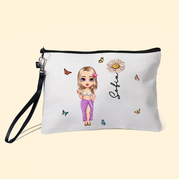 Borsa da trucco personalizzata con fiore di nascita e nome accessorio da spiaggia regalo per matrimonio compleanno e festa per lei
