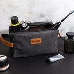 Trousse de Toilette en Toile Personnalisée avec Nom Sac Grande Capacité Multi-Compartiments Cadeau Fête des Pères pour Homme
