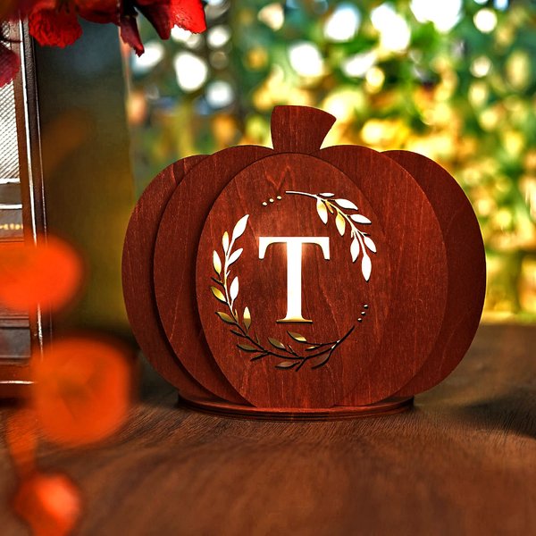 Personlig 3D-pumpa värmeljushållare med initialer och LED-ljus heminredning Halloween födelsedagspresent för vän familj