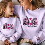 Sudadera Personalizada Leopardo Rosa Corazón Título Vaca Highland Niño Adulto a Juego con 1-8 Nombres Cumpleaños Día de la Madre Regalo para Mamá Abuela
