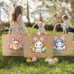 Personalisierte Floral Ostereier Hase Küken wiederverwendbare Jute Tasche mit Namen Tote Bag Party Ostern Jagd Geburtstag Geschenk für Kinder Familie
