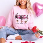 Sudadera Personalizada Leopardo Rosa Corazón Título Vaca Highland Niño Adulto a Juego con 1-8 Nombres Cumpleaños Día de la Madre Regalo para Mamá Abuela