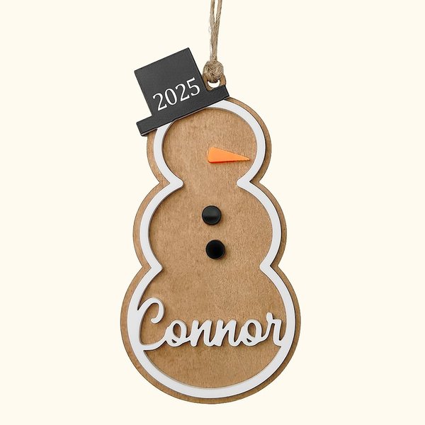 Adorno navideño personalizado muñeco de nieve con nombre y año Decoración 3D estereoscópica para el hogar Etiquetas para calcetines de Navidad Regalo para un amigo de la familia