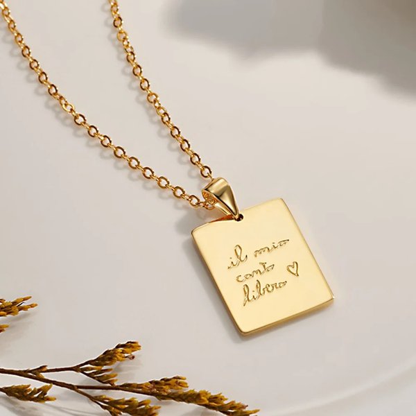 Collier Gravé Écriture Personnalisée avec Texte Manuscrit Cadeau Anniversaire Souvenir pour Femme