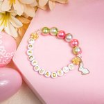 Personalisierte niedliche Kaninchen Charme bunte elastische Perlen Armband mit Namen Ostern Geschenk für Kinder Mädchen